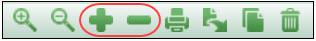 budget icons with the expand and contact icons circled